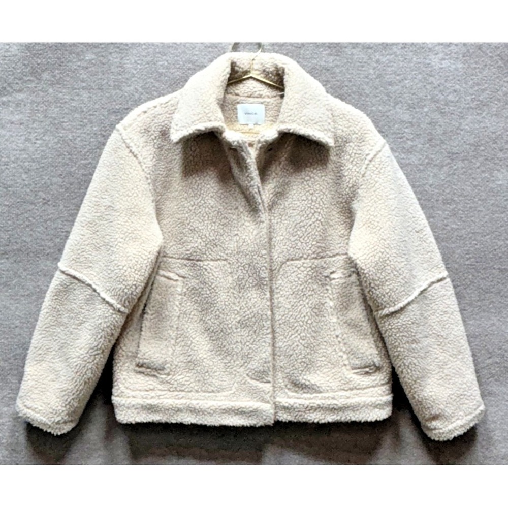 Vince Chaqueta Sherpa Jacket Hidden Button Oversized Warm Polyester Fleece EUC